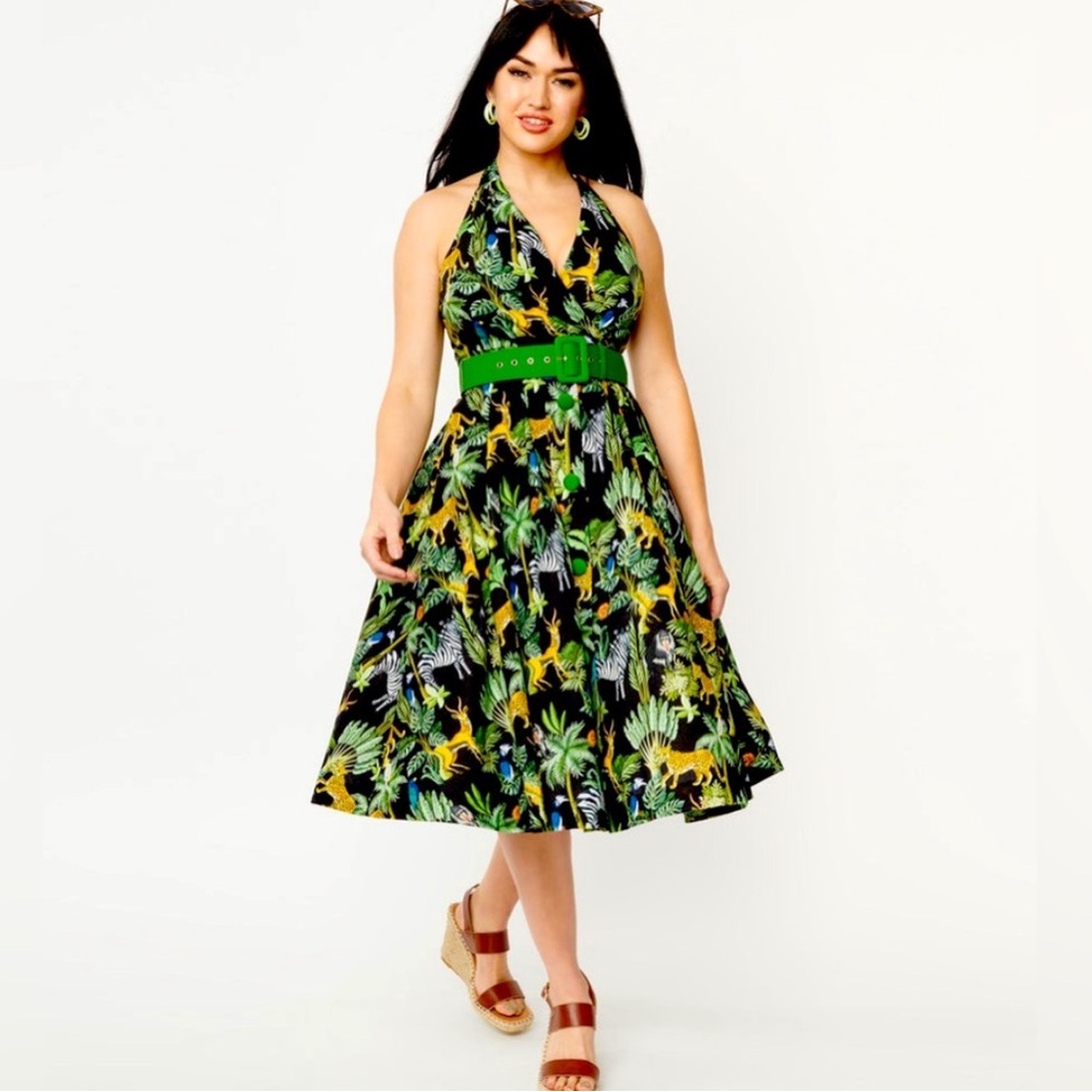Unique Vintage Tarrytown Hostess Jungle Print Dress: S